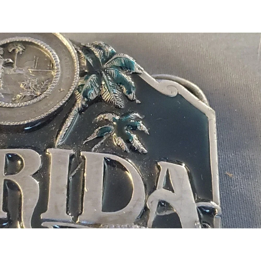Vtg 1986 Siskiyou Florida State Belt Buckle Flamingo Alligator Oranges Made USA